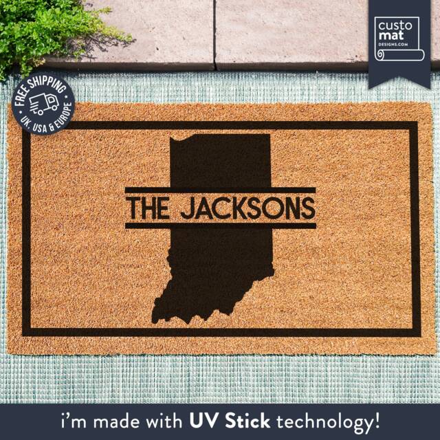 Indiana Welcome Mat - State Family Monogram Personalized Map Doormat Custom Rug Silhouette New Home Gift - image 1