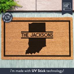 Indiana Welcome Mat - State Family Monogram Personalized Map Doormat Custom Rug Silhouette New Home Gift - thumbnail 1
