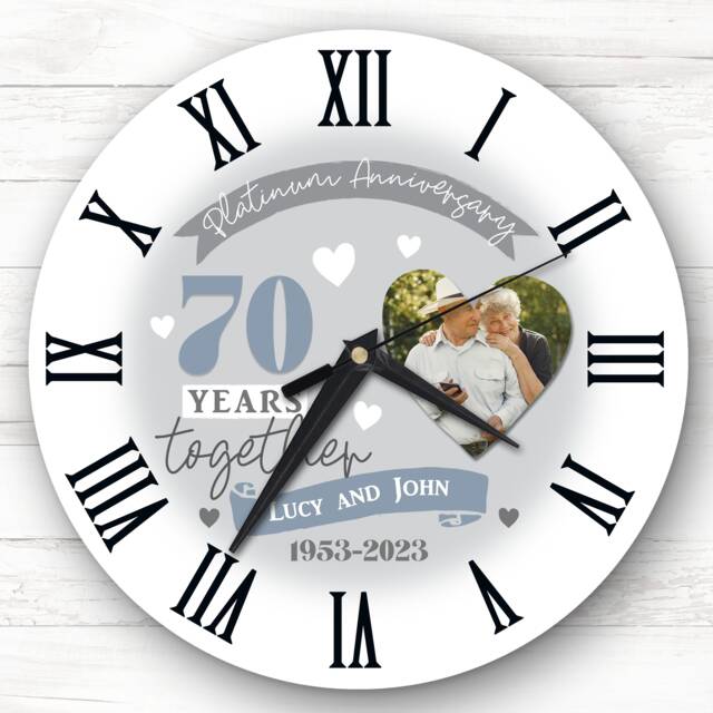 70Th Wedding Anniversary Platinum Photo Personalised Gift Clock - image 1