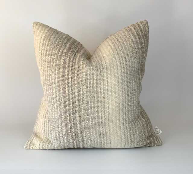 Handmade Grey Cream Woven Stripe Cushion Cover, Reclaimed Fabric, 16 X - image 1