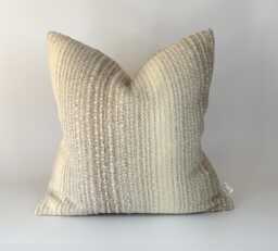 Handmade Grey Cream Woven Stripe Cushion Cover, Reclaimed Fabric, 16 X - thumbnail 1