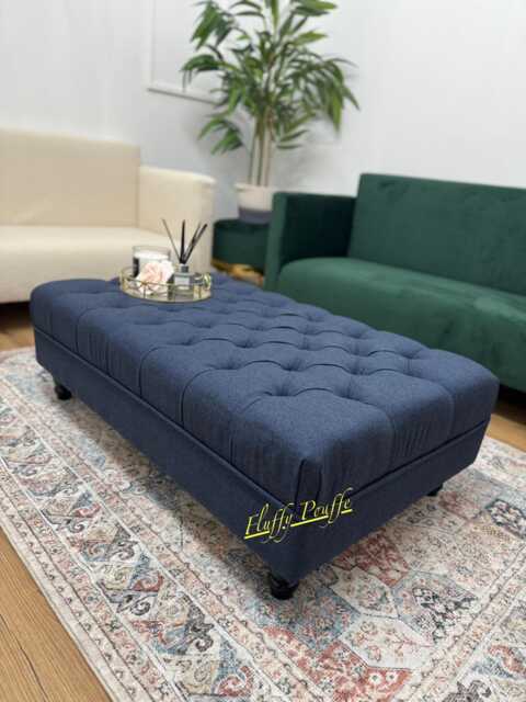Navy Footstool Coffee Table Pouffe Bench Chesterfield Luxury Dumfries Faux Wool - image 1
