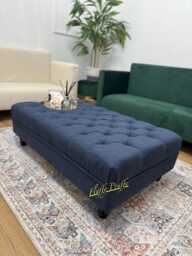 Navy Footstool Coffee Table Pouffe Bench Chesterfield Luxury Dumfries Faux Wool - thumbnail 1