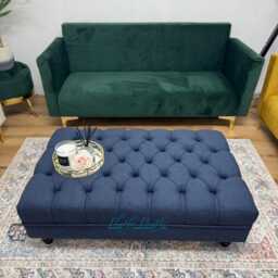 Navy Footstool Coffee Table Pouffe Bench Chesterfield Luxury Dumfries Faux Wool - thumbnail 2