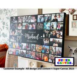 Happy 50Th Birthday Mum Dad Friend Husband Wife Personalised Photo Collage Party Display Board Framed Canvas Print Gift - thumbnail 1
