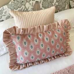 Pink Paisley Lumbar Cushion Cover With Ruffled Edge, Handmade Bolster Cushion, Farmhouse Decor