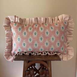 Pink Paisley Lumbar Cushion Cover With Ruffled Edge, Handmade Bolster Cushion, Farmhouse Decor - thumbnail 3