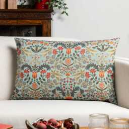 Morris Style Leaves & Berries Xl Rectangular Cushion in Duck Egg Blue. Signature Tapestry Fabric. 23X15 - thumbnail 1