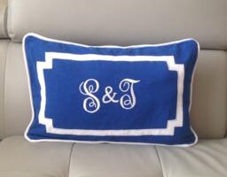 Monogram Blue Lumbar Decorative Throw Pillow, Custom Accent Momogrammed Pillows, Personalized Anniversary Gifts For Couples - thumbnail 1