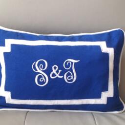 Monogram Blue Lumbar Decorative Throw Pillow, Custom Accent Momogrammed Pillows, Personalized Anniversary Gifts For Couples - thumbnail 2