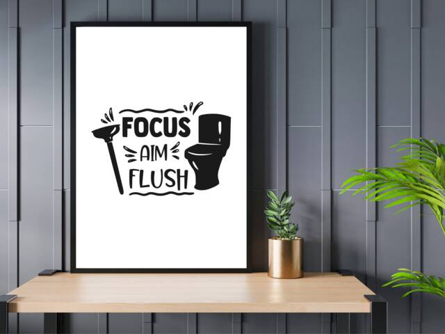 Focus Aim Flush Funny Bathroom Print - Toilet Cloakroom Wall Home Gift Bespoke Poster A5 A4 A3 Framed - image 1