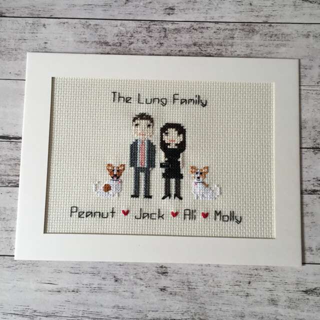 Custom Family Portrait Wall Art Made Pet Stitch Pixel People - image 1
