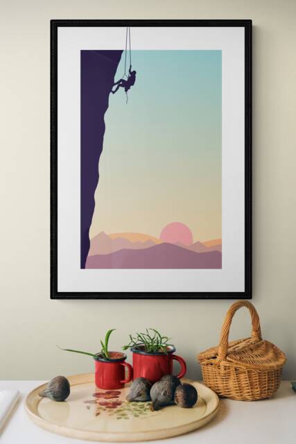 Sunrise Rock Climber, Wild Landscape Art Print, Great Outdoors, Adventure Travel Poster, Extreme Sports, Climb, Outdoor Pursuits, Mountains - image 1