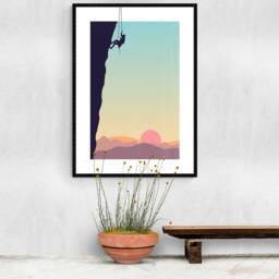 Sunrise Rock Climber, Wild Landscape Art Print, Great Outdoors, Adventure Travel Poster, Extreme Sports, Climb, Outdoor Pursuits, Mountains - thumbnail 2