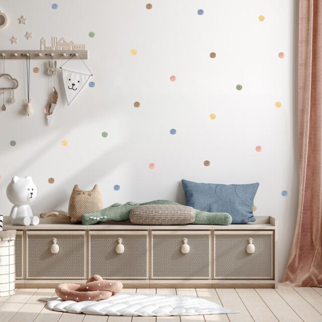 Watercolour Spots Wall Stickers/Polka Dots Decals Multi Colour Round Circle Nursery Boho Room Decor Peel & Stick - image 1