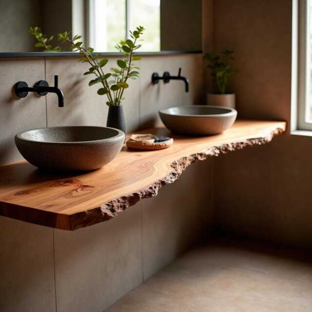 Rustic Floating Vanity With Live Edge Shelf, Custom Handmade Reclaimed Wood Sink Cabinet, Wall Mounted Solid Bathroom - image 1