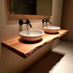 Rustic Floating Vanity With Live Edge Shelf, Custom Handmade Reclaimed Wood Sink Cabinet, Wall Mounted Solid Bathroom - thumbnail 2