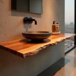 Rustic Floating Vanity With Live Edge Shelf, Custom Handmade Reclaimed Wood Sink Cabinet, Wall Mounted Solid Bathroom - thumbnail 3