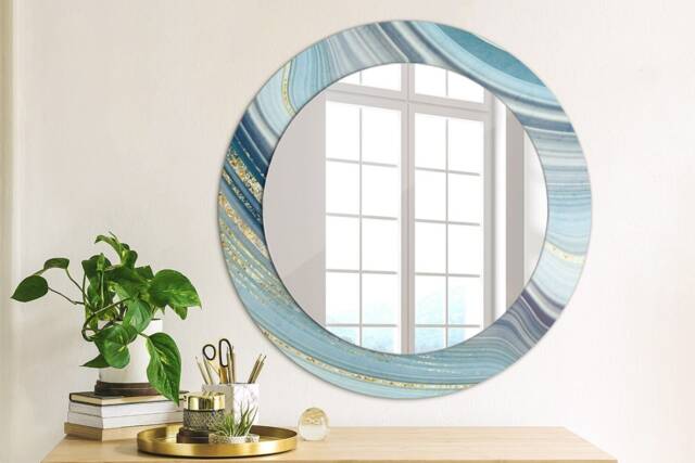 Blue Marble, Blue, Round Mirror Frame, Decorative Mirror, Frame Print, Unique Wall - image 1