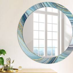 Blue Marble, Blue, Round Mirror Frame, Decorative Mirror, Frame Print, Unique Wall - thumbnail 3