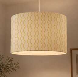 Ochre & Cream Retro Wave Print Table Ceiling Lampshade - thumbnail 1
