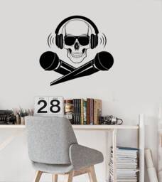 Vinyl Wall Decal Skull Headphones Microphones Music Musical Room Decor Stickers Mural - #3108Di - thumbnail 1