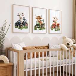 Farm Animal Nursery Prints Tractor Art, Set Of 3