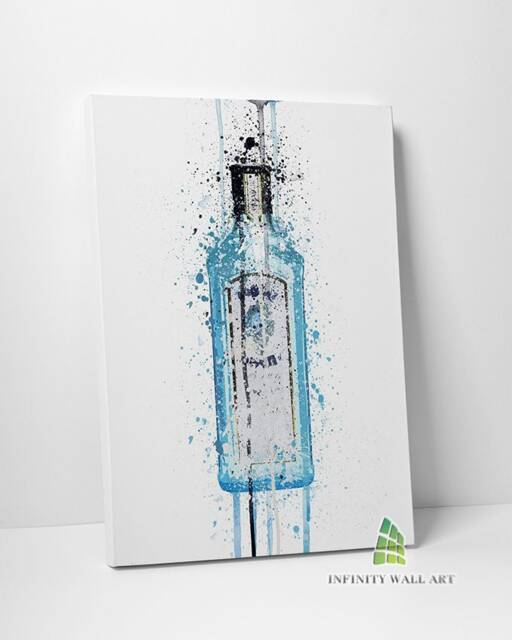 Watercolour Splash Splatter Blue Gin Bottle Canvas Art Wall Print Picture Fashion Framed Home Decor -C900 - image 1