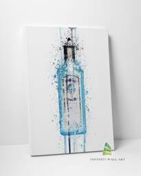Watercolour Splash Splatter Blue Gin Bottle Canvas Art Wall Print Picture Fashion Framed Home Decor -C900 - thumbnail 1