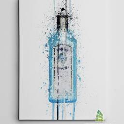 Watercolour Splash Splatter Blue Gin Bottle Canvas Art Wall Print Picture Fashion Framed Home Decor -C900 - thumbnail 2