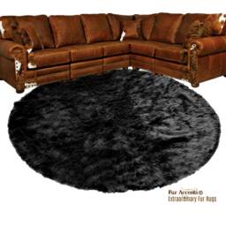 Round Plush Faux Fur Rug - Shaggy Sheepskin Style, Handmade in Usa - thumbnail 1