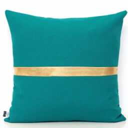 Dark Teal & Metallic Gold Pillow Colorblock Covers - Stripe in Shiny Gold, Silver Or Copper - thumbnail 3