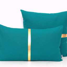 Dark Teal & Metallic Gold Pillow Colorblock Covers - Stripe in Shiny Gold, Silver Or Copper - thumbnail 2