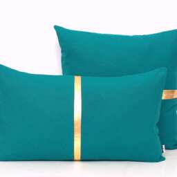Dark Teal & Metallic Gold Pillow Colorblock Covers - Stripe in Shiny Gold, Silver Or Copper - thumbnail 2