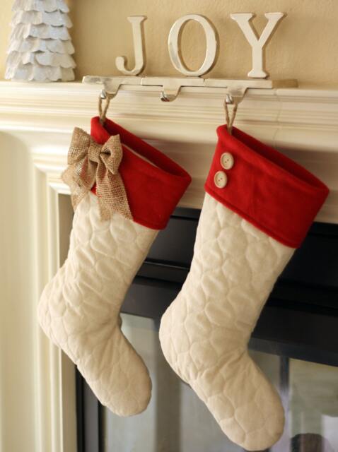 Quilted Christmas Stockings With Red Fleece Cuffs - Set Of Two - 2 - image 1