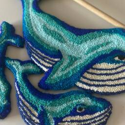 Hand-Tufted Whale Wall Hanging, Needle Punch, Blue Mom & Child Whale, Decoration, Hand Tufted Rug - thumbnail 2