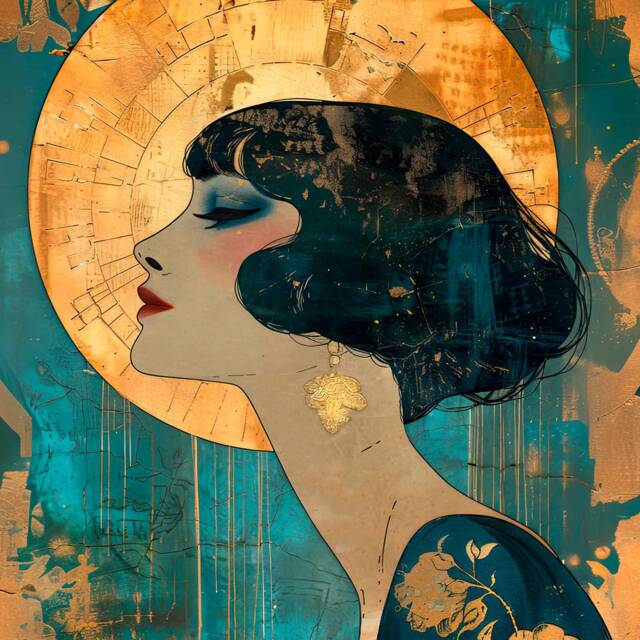 Framed Dressing Room Art Nouveau Style Vintage Powder Wall Art, Large Deco Teal Gold Retro Lovers Gift, Living Decor - image 1