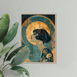 Framed Dressing Room Art Nouveau Style Vintage Powder Wall Art, Large Deco Teal Gold Retro Lovers Gift, Living Decor - thumbnail 3