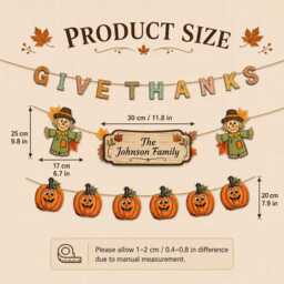 Personalized Thanksgiving Decor - Custom Family Name Fall Wall Hanging Thankful Pumpkin Garland Home Decoration Autumn - thumbnail 2