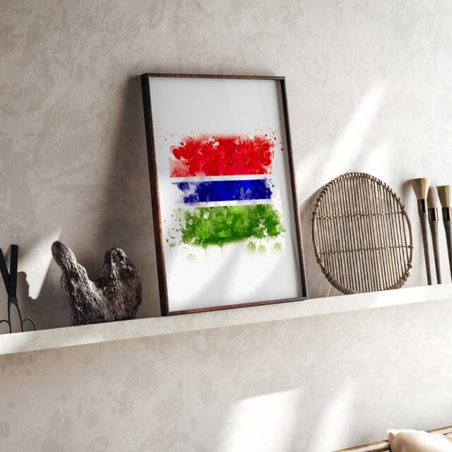 Gambia Watercolor Flag Wall Art Print - Travel Poster
