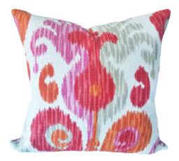 Pink Orange Ikat Pillow Cover Braemore Tutti Frutti Linen Blend - thumbnail 1