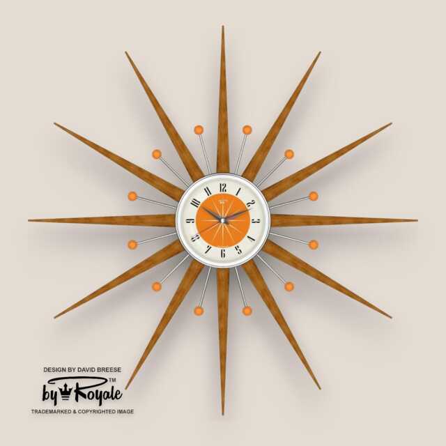 Teak Starburst Clock Mid Century Modern Wall Decor, 30 - image 1
