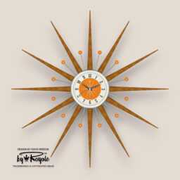 Teak Starburst Clock Mid Century Modern Wall Decor, 30 - thumbnail 1