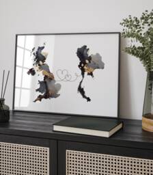 Britain & Thailand Map Black & Gold Travel Wall Art Print - United Kingdom UK - thumbnail 1