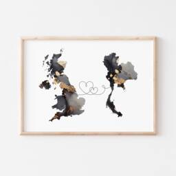 Britain & Thailand Map Black & Gold Travel Wall Art Print - United Kingdom UK - thumbnail 3