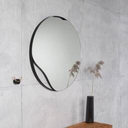 Black Round Mirror 19.7 in - 50 cm Modern Irregular Shape Bathroom - thumbnail 4