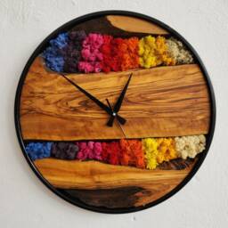 Handmade Moss & Olive Wood Wall Clock Engraved Boho Decor - thumbnail 3
