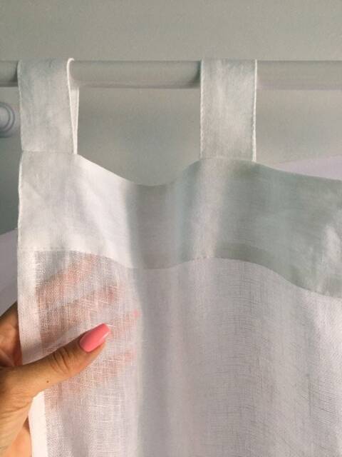 White Sheer Linen Curtain, Tab Top Style, Extra Long Panel - image 1