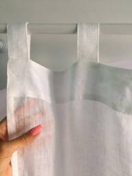 White Sheer Linen Curtain, Tab Top Style, Extra Long Panel