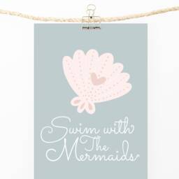 Mermaid Print, Swim With The Mermaids, Girl Nursery Quote Pastel Decor, Scandi Nursery, Playroom Prints, Kids Wall Art - thumbnail 2